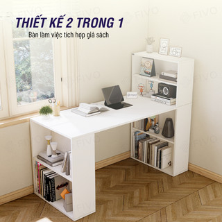 Bộ Bàn Ghế Làm Việc Gỗ Kết Hợp Kệ Sách FIVO FD03 Đa Năng, Thiết Kế 2 Trong 1, Ngăn Kệ Rộng Rãi, Dễ Dàng Lắp Ráp