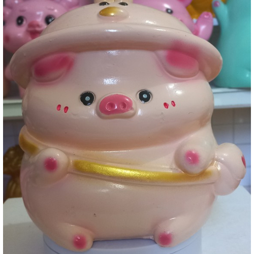 Heo đất lợn đất tiết kiệm Heo đội mũ vịt đeo túi size nhỏ- heo đất tiết kiệm trang trí, decor