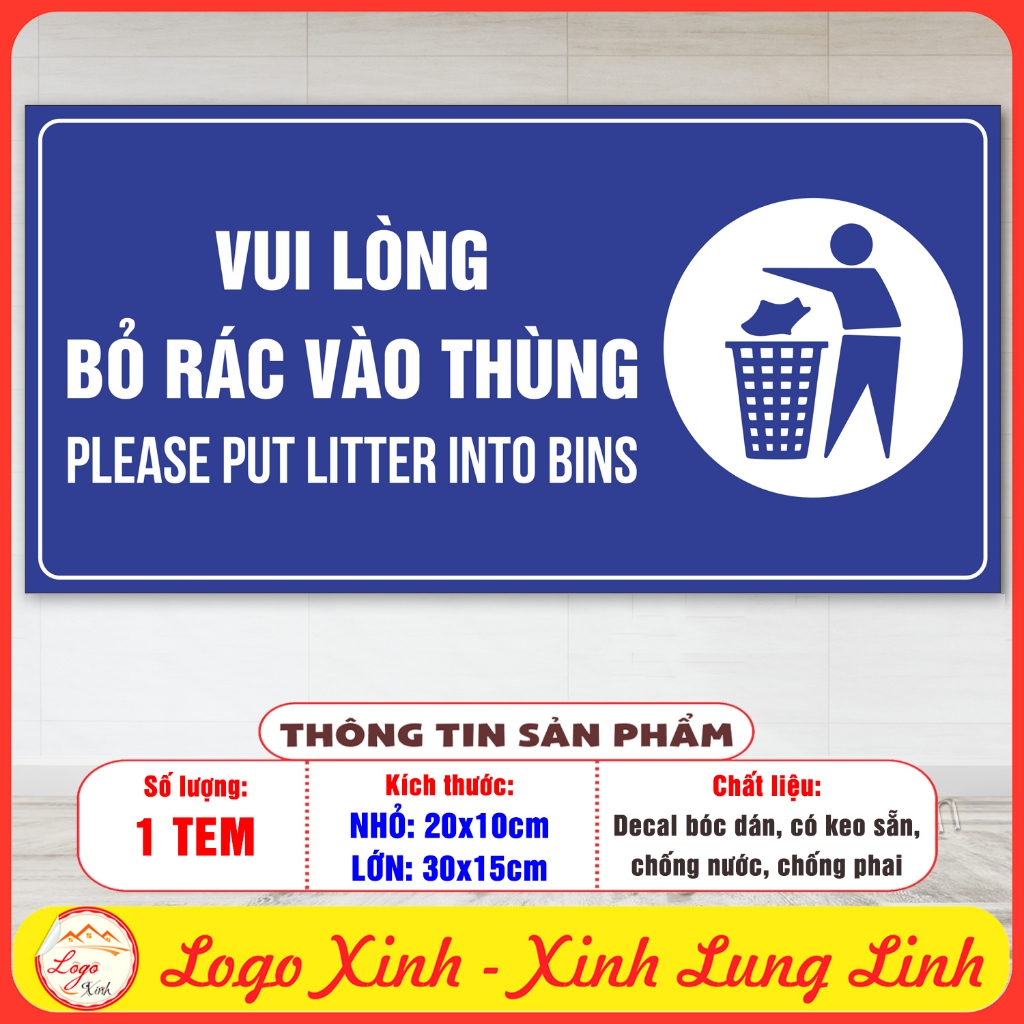 Tem Decal Dán Nhắc Nhở Vui Lòng Bỏ Rác Vào Thùng, Để Rác Vào Thùng Rác ...