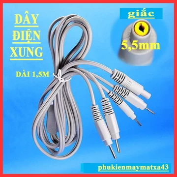 Dây điện xung 4 cực giắc ghim 5.5mm dùng cho các dòng máy châm cứu, máy massage điện xung, máy VLTL