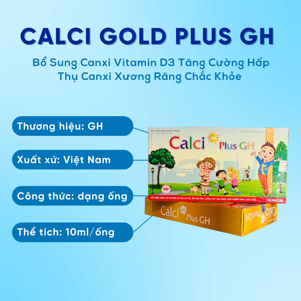 Ống HÀM LƯỢNG CAO Canxi GH Bổ Sung Cho Bé Vitamin D3 Tăng Cường Hấp Thụ Canxi Xương Răng Chắc Khỏe  Hộp 4 Vỉ x 5 Ống