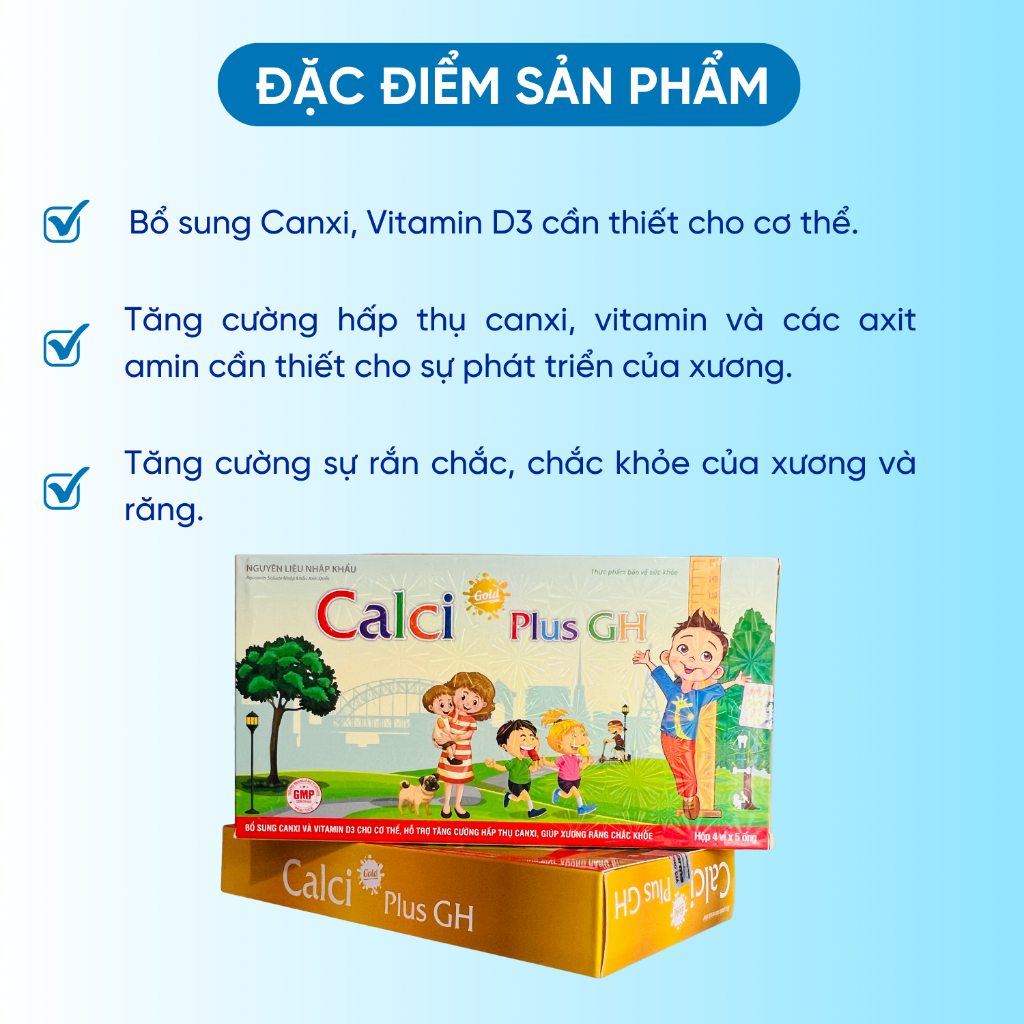 Ống HÀM LƯỢNG CAO Canxi GH Bổ Sung Cho Bé Vitamin D3 Tăng Cường Hấp Thụ Canxi Xương Răng Chắc Khỏe  Hộp 4 Vỉ x 5 Ống