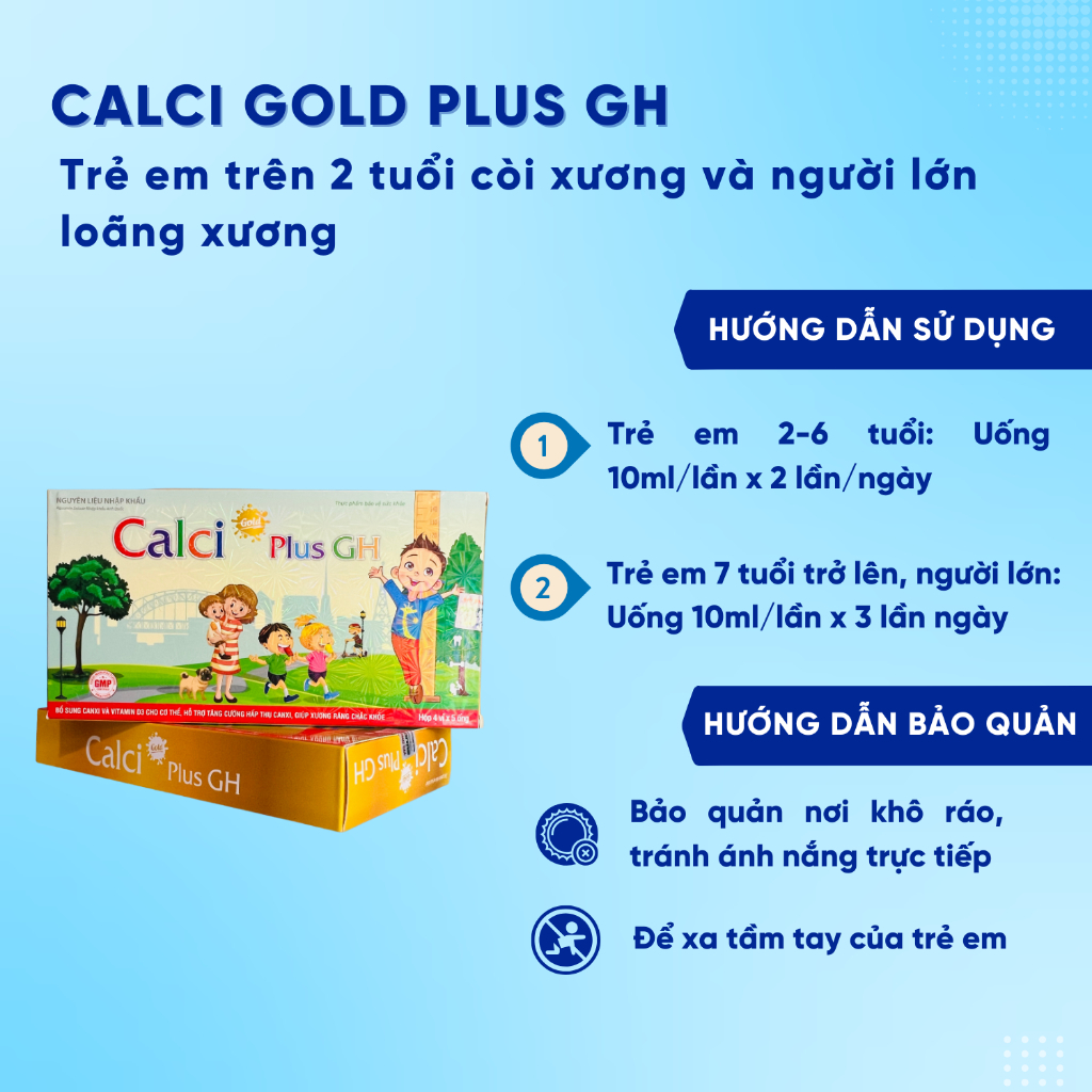 Ống HÀM LƯỢNG CAO Canxi GH Bổ Sung Cho Bé Vitamin D3 Tăng Cường Hấp Thụ Canxi Xương Răng Chắc Khỏe  Hộp 4 Vỉ x 5 Ống