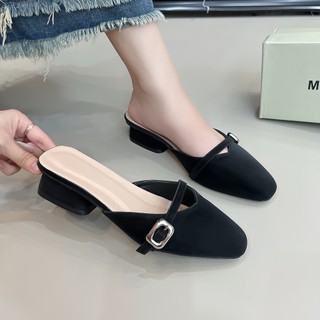 DÉP SỤC MŨI NHỌN Gót cao 3 Phân chất da mờ lì 2 màu Đen Kem Giày Bánh Bèo mã Sục DD Cổ Tim