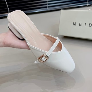 DÉP SỤC MŨI NHỌN Gót cao 3 Phân chất da mờ lì 2 màu Đen Kem Giày Bánh Bèo mã Sục DD Cổ Tim