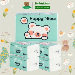 THÙNG 24 GÓI Happy Bear Softness Gói To 3 lớp Khăn Giấy Rút Lụa Trắng mềm mịn không mùi chất dai dày mềm mại