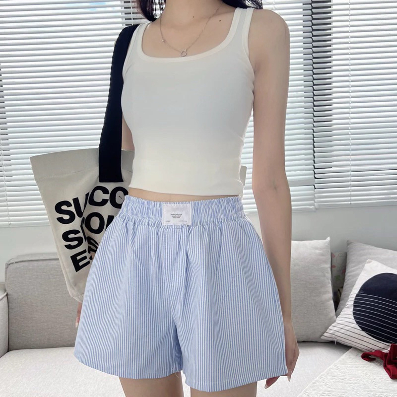 Quần sooc đùi nữ kate kẻ sọc dáng trơn mặc đi ngủ siêu Hot_456
