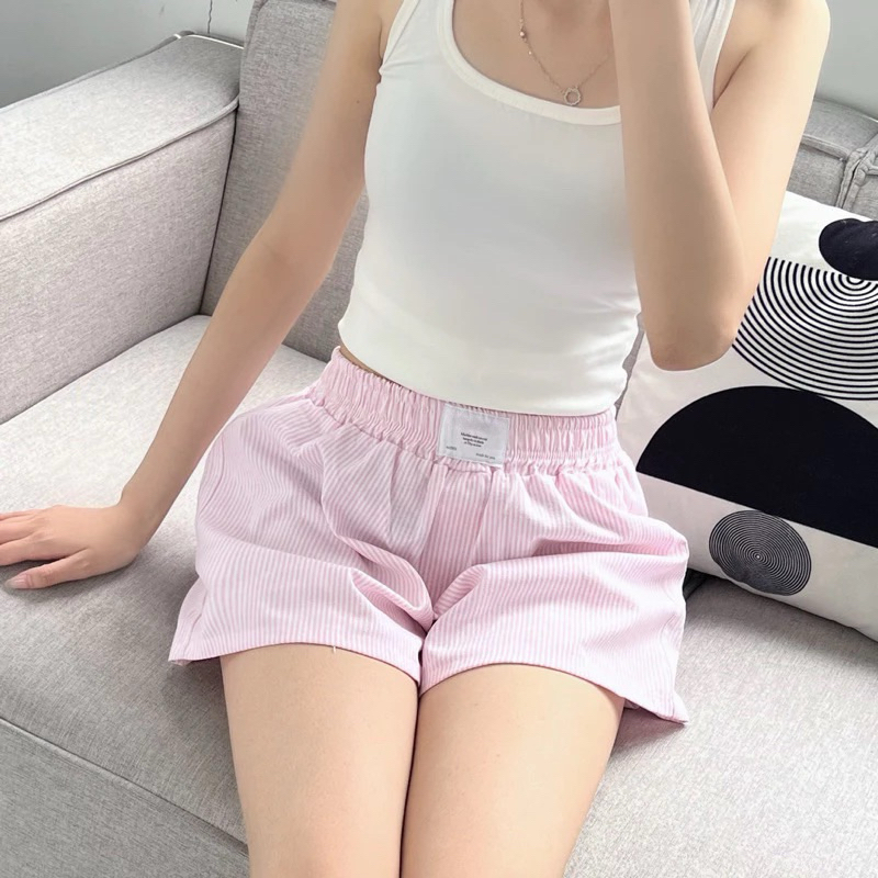 Quần sooc đùi nữ kate kẻ sọc dáng trơn mặc đi ngủ siêu Hot_456