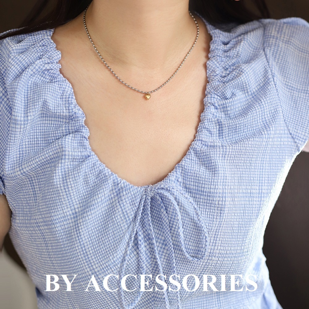 Dây chuyền nữ titan phối 2 màu kiểu hạt gạo trắng và trái tim nhỏ xinh màu vàng không gỉ WN2487 BY ACCESSORIES