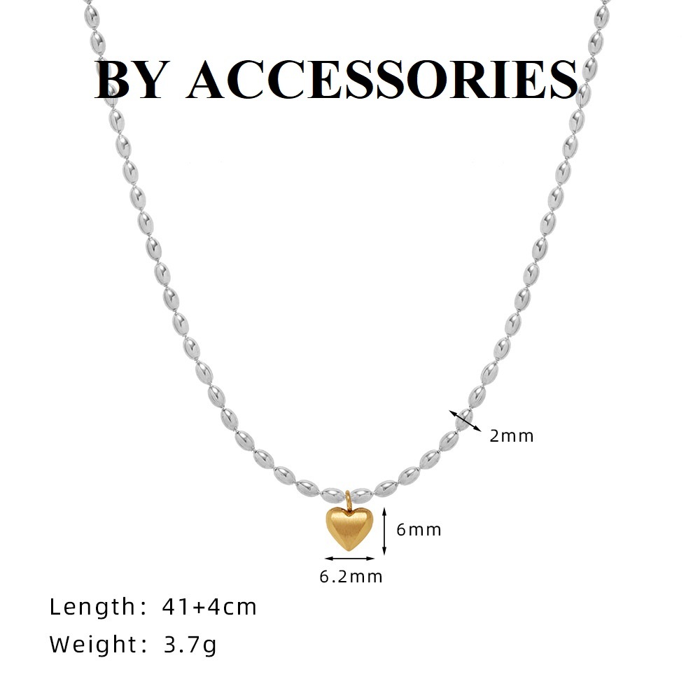 Dây chuyền nữ titan phối 2 màu kiểu hạt gạo trắng và trái tim nhỏ xinh màu vàng không gỉ WN2487 BY ACCESSORIES