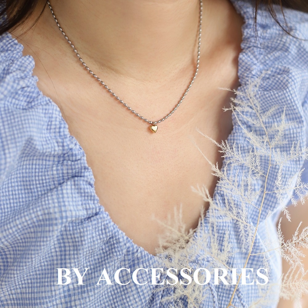 Dây chuyền nữ titan phối 2 màu kiểu hạt gạo trắng và trái tim nhỏ xinh màu vàng không gỉ WN2487 BY ACCESSORIES
