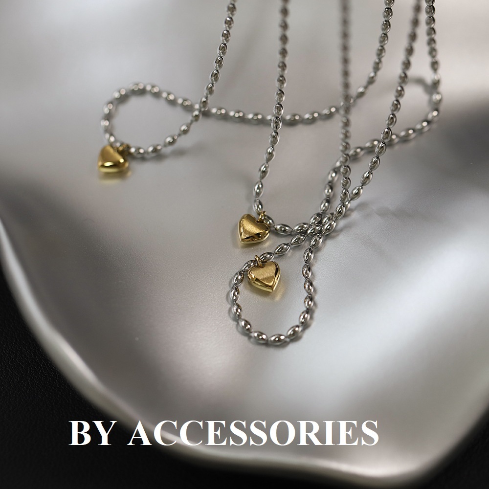 Dây chuyền nữ titan phối 2 màu kiểu hạt gạo trắng và trái tim nhỏ xinh màu vàng không gỉ WN2487 BY ACCESSORIES
