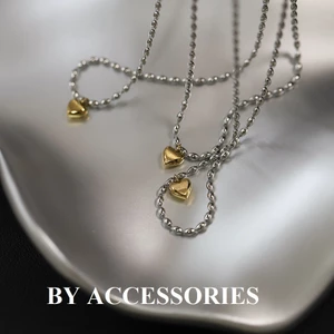 Dây chuyền nữ titan phối 2 màu kiểu hạt gạo trắng và trái tim nhỏ xinh màu vàng không gỉ WN2487 BY ACCESSORIES