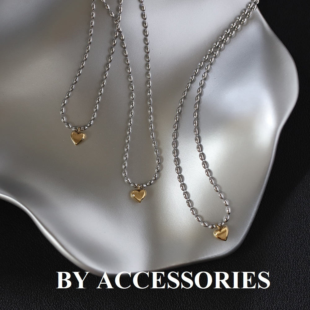Dây chuyền nữ titan phối 2 màu kiểu hạt gạo trắng và trái tim nhỏ xinh màu vàng không gỉ WN2487 BY ACCESSORIES