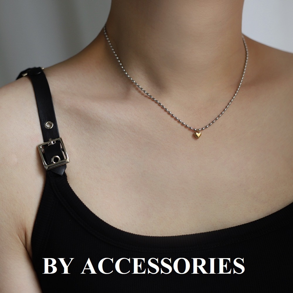 Dây chuyền nữ titan phối 2 màu kiểu hạt gạo trắng và trái tim nhỏ xinh màu vàng không gỉ WN2487 BY ACCESSORIES