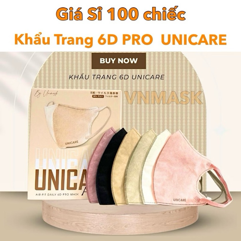 UNICARE Combo 100 Chiếc Khẩu trang UNICARE 6D ProMask Kháng Khuẩn Quai Chun Mềm Mại ,không Đau Tai 3 Lớp Kháng Khuẩn