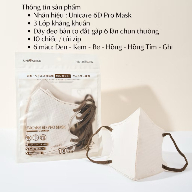 UNICARE Combo 100 Chiếc Khẩu trang UNICARE 6D ProMask Kháng Khuẩn Quai Chun Mềm Mại ,không Đau Tai 3 Lớp Kháng Khuẩn