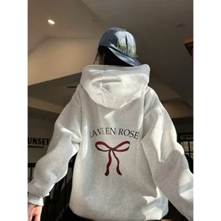 ÁO KHOÁC HOODIE ZÍP NỈ BÔNG , FROM CHUẨN NAM NỮ , HỌA TIẾT NƠ LAVIE.EN.ROSE _ CÓ KHÓA KÉO