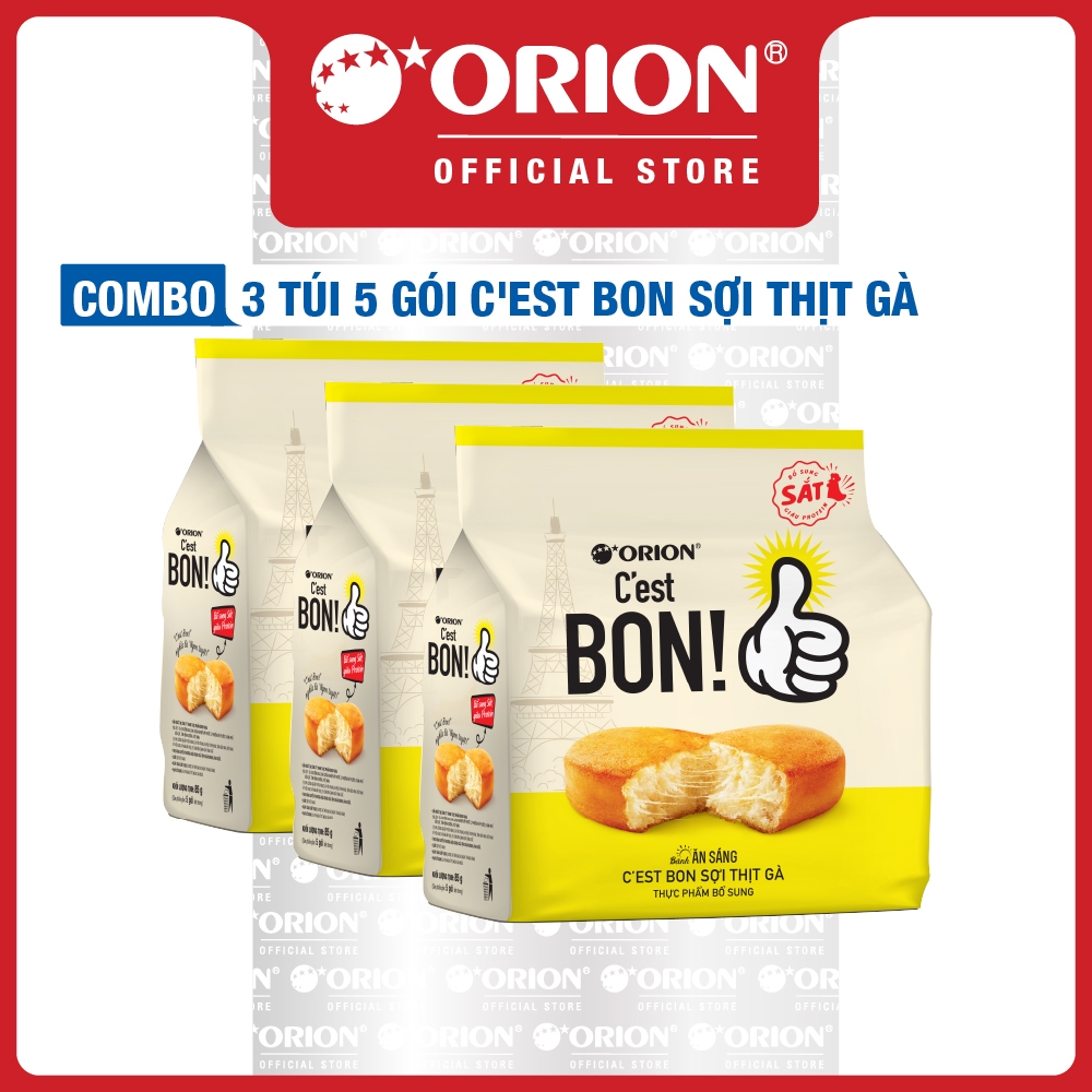 Combo 3 Túi 5 gói bánh ăn sáng Orion C'est Bon sợi thịt gà truyền thống 85G/Túi