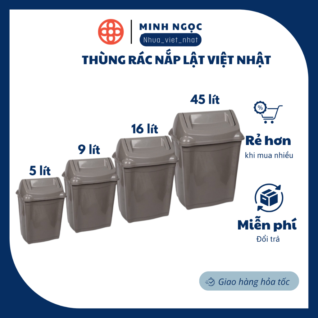 Thùng rác nắp lật Việt Nhật các cỡ, thùng rác công cộng, gia đình 5L ...