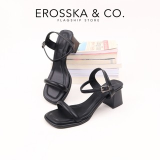 Erosska - Giày sandal cao gót mũi vuông quai dây phong cách thanh lịch màu đen cao 6cm - EM132