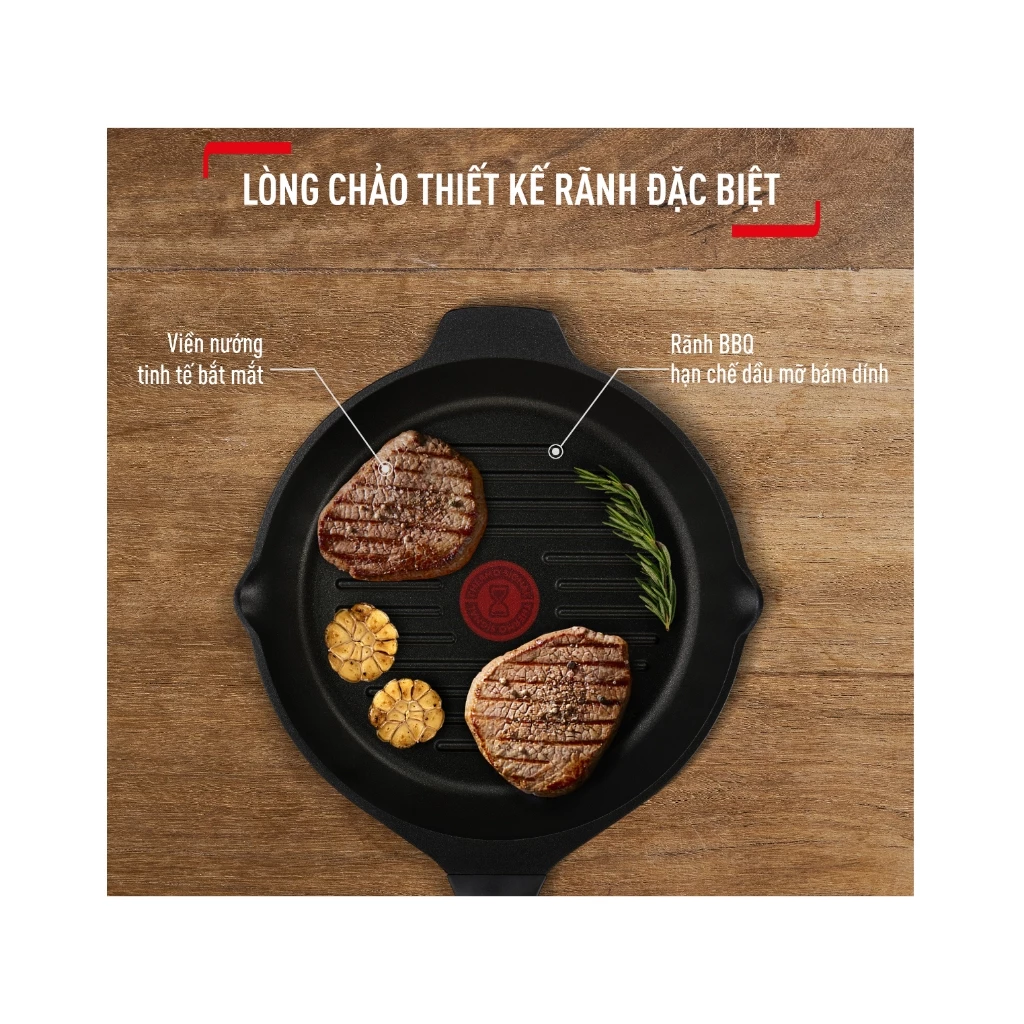 Chảo đúc cao cấp nướng, chiên Tefal Robusto E2494044 có miệng rót 26cm