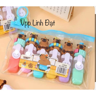 Vỉ 6bút nhớ dòng Capybara, bút highlight capybara, bút nhớ dòng 6màu capybara, quả bơ