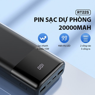 Sạc dự phòng RT22S 20000mAh chứng nhận 3C sạc nhanh 15W ROBOT bảo hành chính hãng 12 tháng