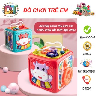 Hộp âm nhạc đa năng cho bé giáo dục phát triển sớm cho bé 6 mặt chất liệu an toàn có kèm pin (Hộp bò bận rộn-688-60 )