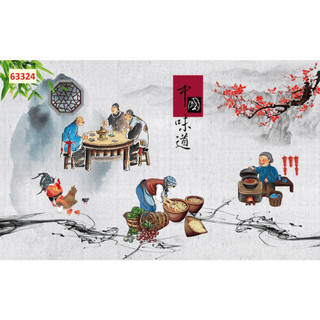 Tranh dán tường trang trí nhà hàng quán ăn lẩu nướng 3D hình ngộ nghĩnh đáng yêu