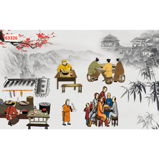 Tranh dán tường trang trí nhà hàng quán ăn lẩu nướng 3D hình ngộ nghĩnh đáng yêu