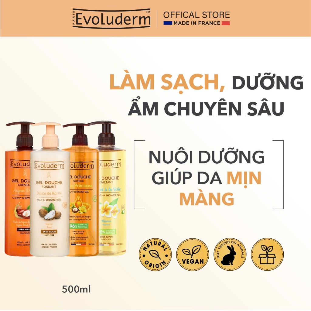 Ảnh Gel tắm làm sạch da, dưỡng ẩm sâu Evoluderm Gel Douche 500ml 1