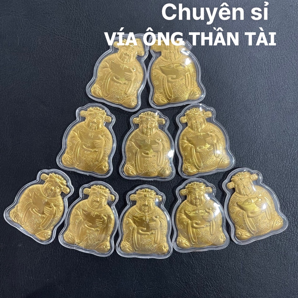 [HỎA TỐC] Combo 10 Thỏi Vía Ông Thần Tài Mạ Vàng Kèm Túi Gấm Phúc, Lộc , Quà Tết