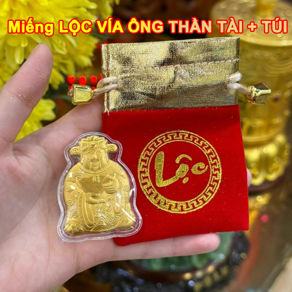 [HỎA TỐC] Combo 10 Thỏi Vía Ông Thần Tài Mạ Vàng Kèm Túi Gấm Phúc, Lộc , Quà Tết