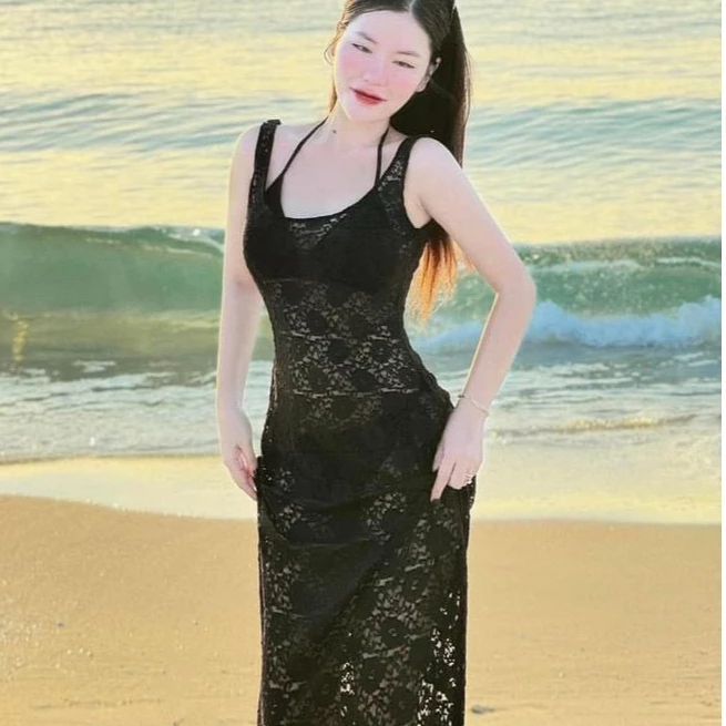 Set bikini - Set đầm bikini tôn dáng, quyến rũ, sexy cho nàng đi biển, set bikini chất tăm lanh kèm đầm body ren đen