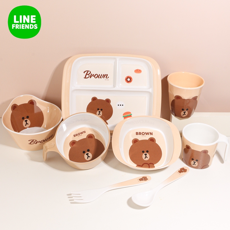 LINE FRIENDS Bộ đồ ăn sáng tạo hoạt hình và bộ bát đĩa kết hợp gia đình Bát cơm Mì Bát súp