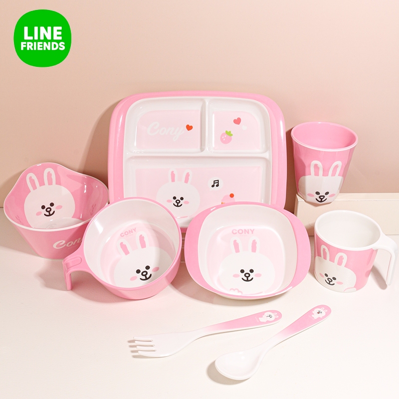 LINE FRIENDS Bộ đồ ăn sáng tạo hoạt hình và bộ bát đĩa kết hợp gia đình Bát cơm Mì Bát súp