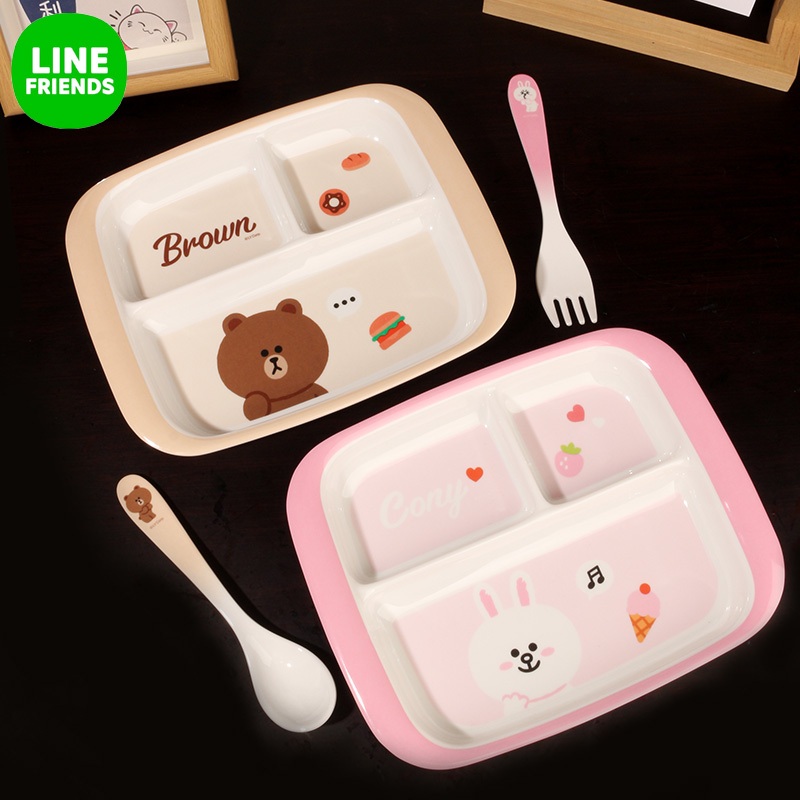 LINE FRIENDS Bộ đồ ăn sáng tạo hoạt hình và bộ bát đĩa kết hợp gia đình Bát cơm Mì Bát súp