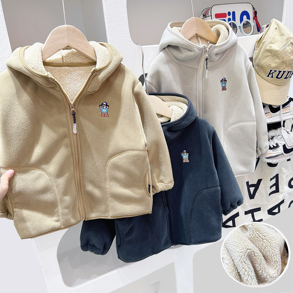 Áo khoác KACADY KIDS lông cừu bé trai siêu ấm lót lông kiểu dáng hàn quốc thu đông 2025 mẫu mới