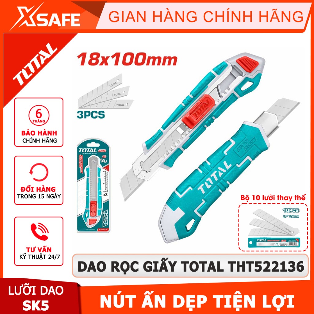 Dao rọc giấy TOTAL THT522136 Dao cắt giấy kích thước lưỡi cắt 18x100mm ...