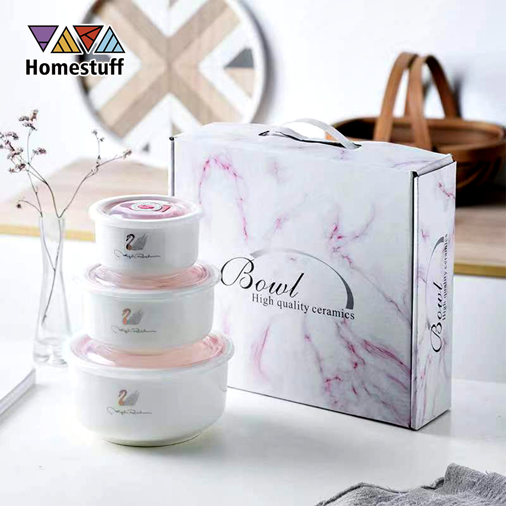 [COD] Bộ bát sứ 3 tầng họa tiết đa dạng / Giỏ đựng bát sứ 3 kích thước / Nắp đậy kín / Bảo hành