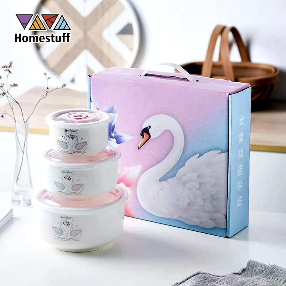 [COD] Bộ bát sứ 3 tầng họa tiết đa dạng / Giỏ đựng bát sứ 3 kích thước / Nắp đậy kín / Bảo hành