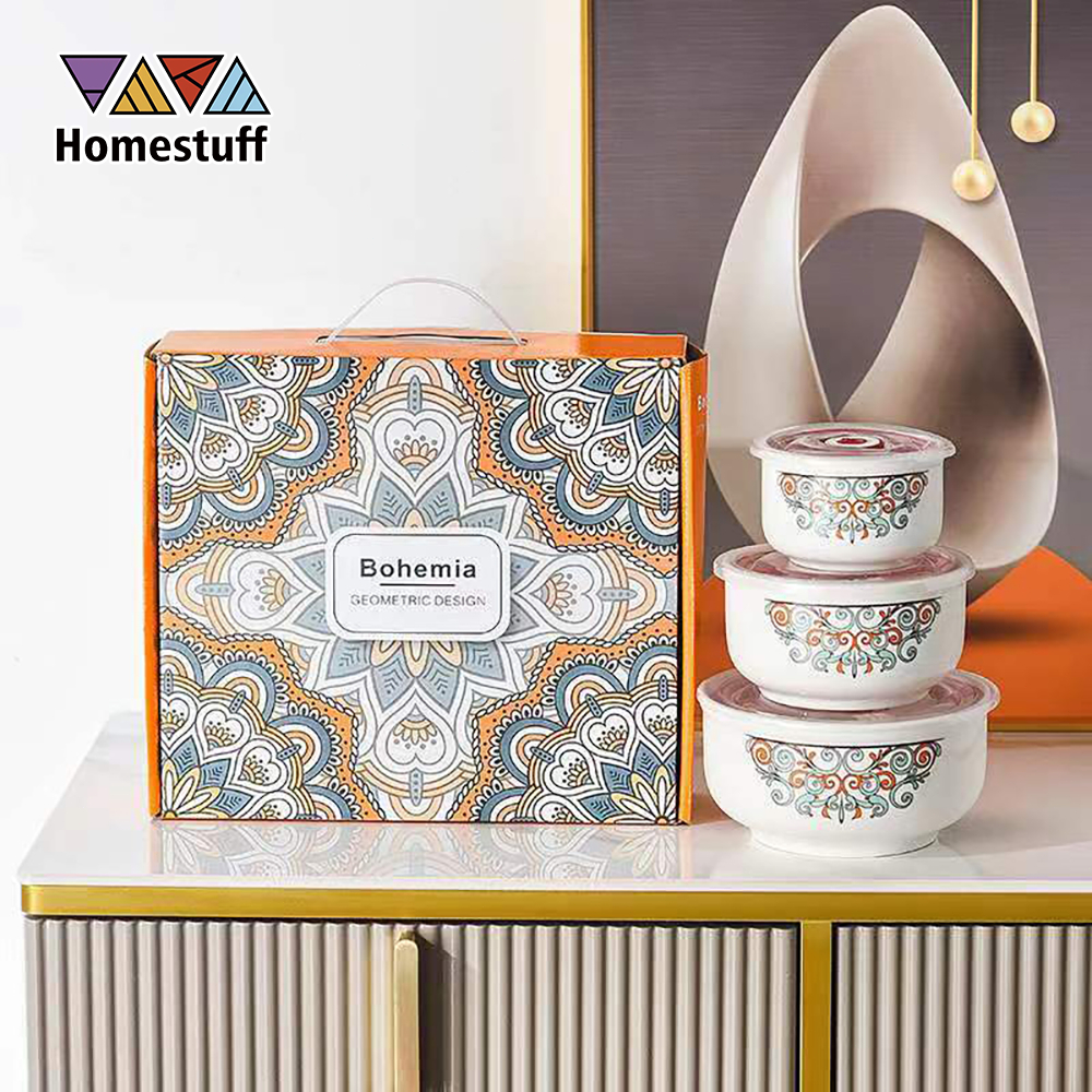 [COD] Bộ bát sứ 3 tầng họa tiết đa dạng / Giỏ đựng bát sứ 3 kích thước / Nắp đậy kín / Bảo hành