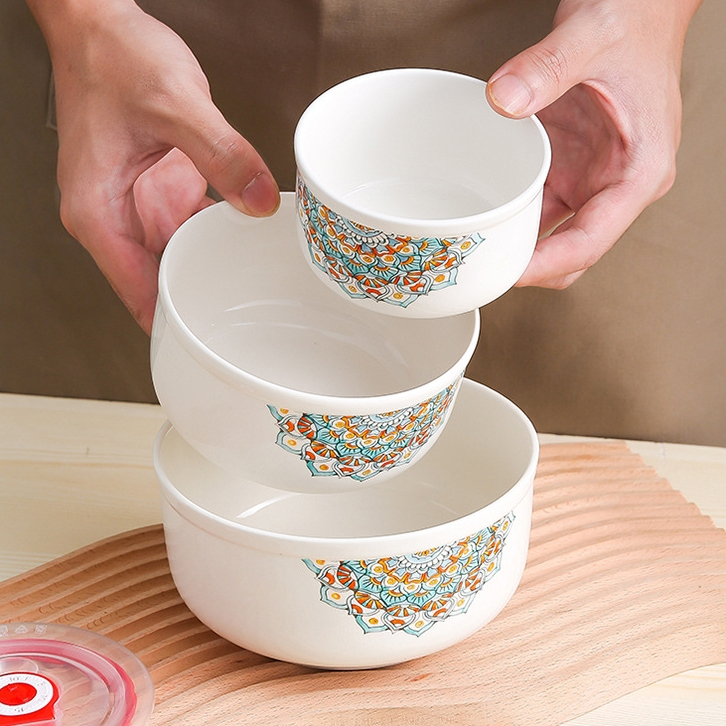 [COD] Bộ bát sứ 3 tầng họa tiết đa dạng / Giỏ đựng bát sứ 3 kích thước / Nắp đậy kín / Bảo hành