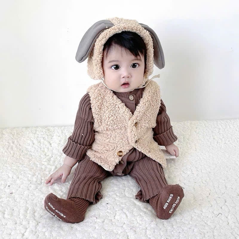 (HÀNG CÓ SẴN) Set gile Cừu kèm Mũ cho bé mặc mùa thu đông ấm áp, không xổ lông cho bé trai, bé gái Hàn Quốc