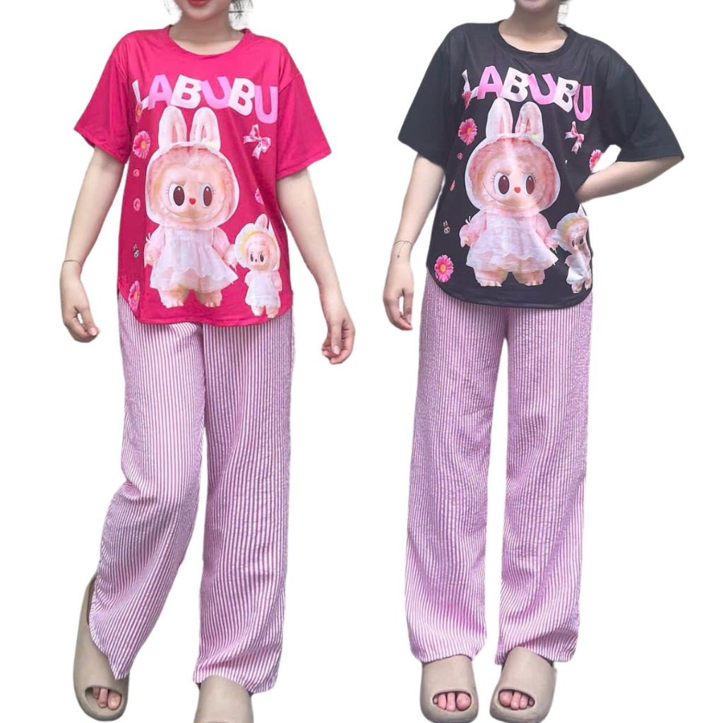 Đồ Bộ Nữ Đẹp Bigsize Áo Tay Ngắn LABUBU ESHOP Set Bộ Xinh Đồ Mặc Nhà Nữ Quần Ống Rộng Suông Dễ Thương Cá Tính QD01