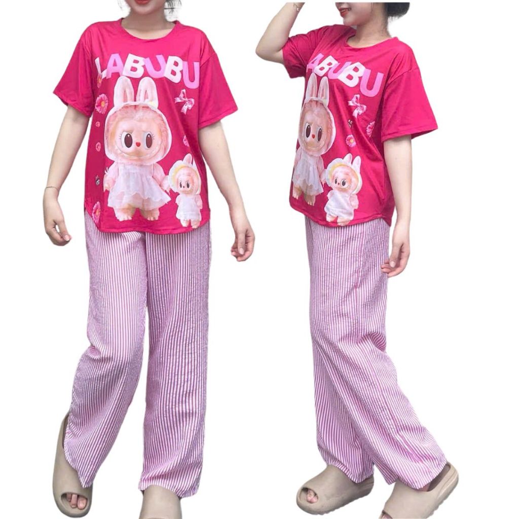 Đồ Bộ Nữ Đẹp Bigsize Áo Tay Ngắn LABUBU ESHOP Set Bộ Xinh Đồ Mặc Nhà Nữ Quần Ống Rộng Suông Dễ Thương Cá Tính QD01