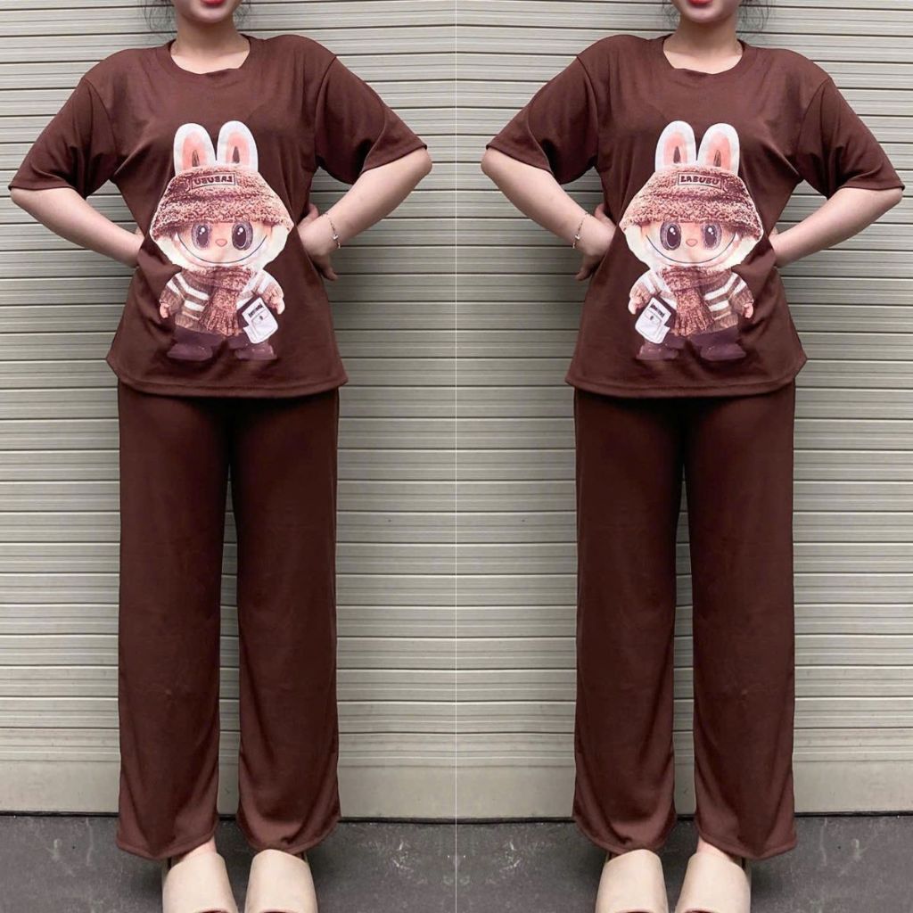 Đồ Bộ Nữ Đẹp Bigsize Áo Tay Ngắn LABUBU ESHOP Set Bộ Xinh Đồ Mặc Nhà Nữ Quần Ống Rộng Suông Dễ Thương Cá Tính QD01