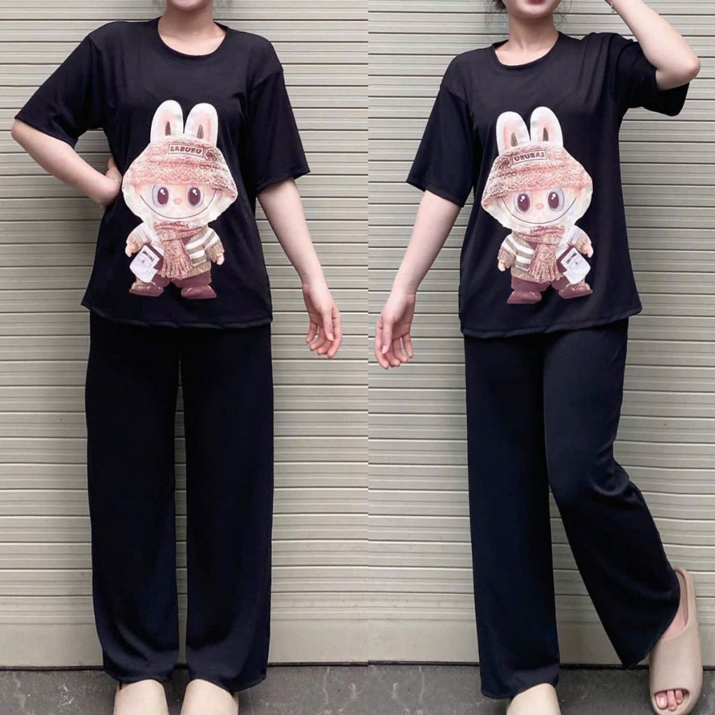Đồ Bộ Nữ Đẹp Bigsize Áo Tay Ngắn LABUBU ESHOP Set Bộ Xinh Đồ Mặc Nhà Nữ Quần Ống Rộng Suông Dễ Thương Cá Tính QD01