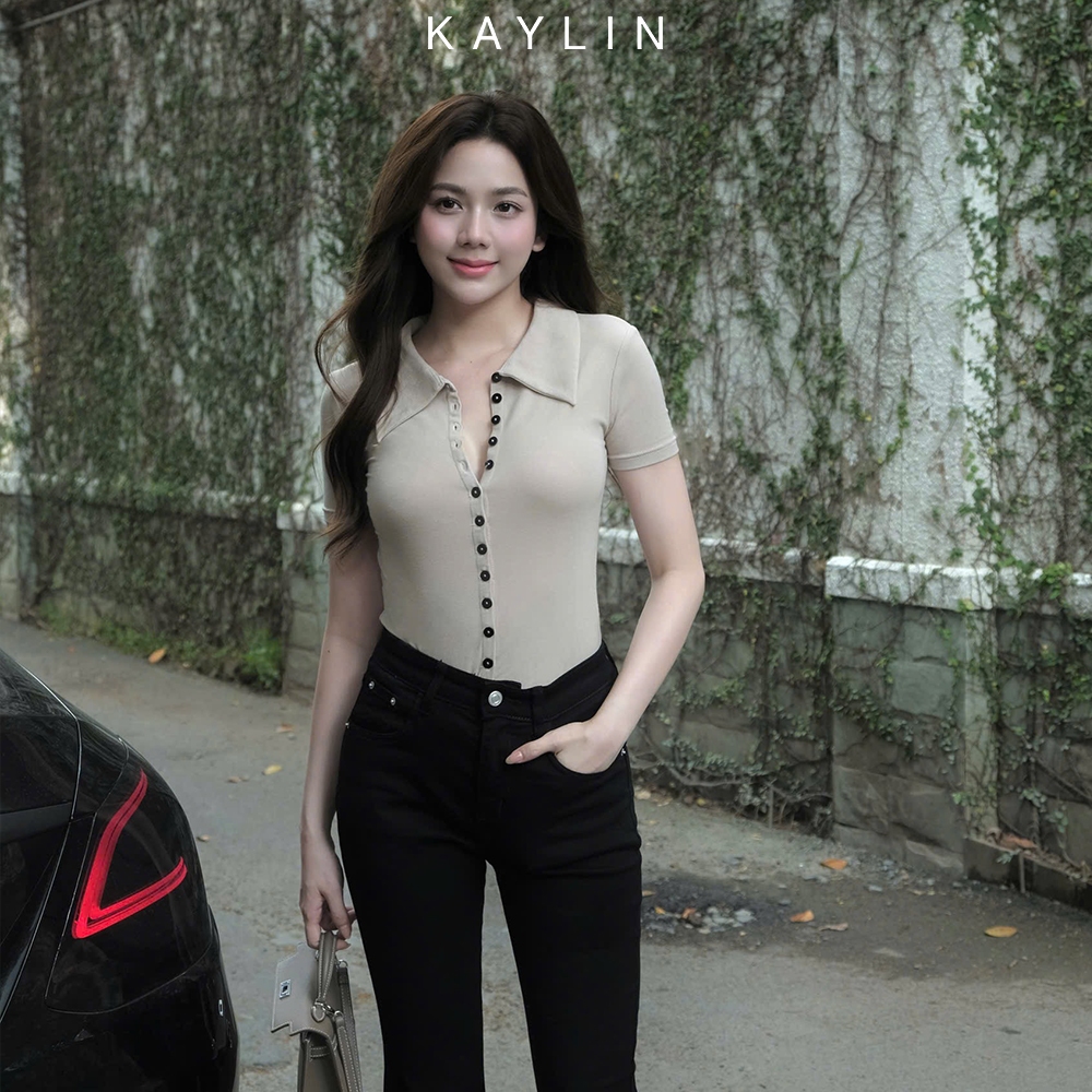 Ảnh Áo thun KAYLIN cổ sơ mi phối nút chất vải thun cotton co giản phong cách thanh lịch - N2314 2